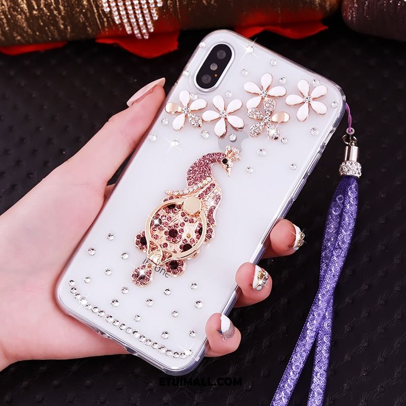 Etui iPhone Xs Przezroczysty Wisząca Szyja Czerwony Wspornik Rhinestone Pokrowce Sklep