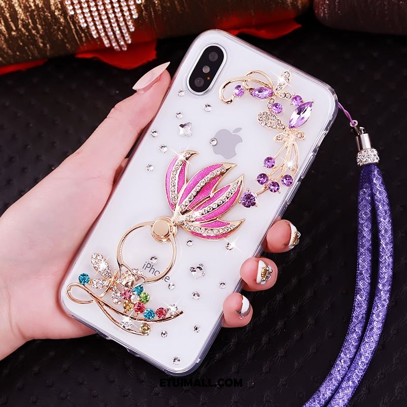 Etui iPhone Xs Przezroczysty Wisząca Szyja Czerwony Wspornik Rhinestone Pokrowce Sklep