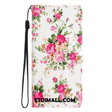 Etui Folio Do Oppo A98 5g CZerwone Kwiaty Z Paskiem