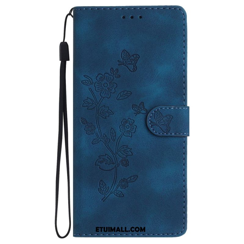 Etui Folio Do iPhone 16 Drukowane Kwiaty Z Paskiem
