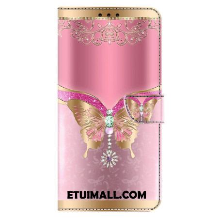 Etui Folio Xiaomi Redmi Note 13 5g Różowy I Złoty Motyl Etui Ochronne