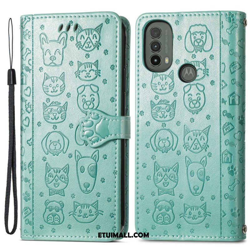 Etui Folio do Moto E40 / E30 / E20 Animowane Zwierzęta