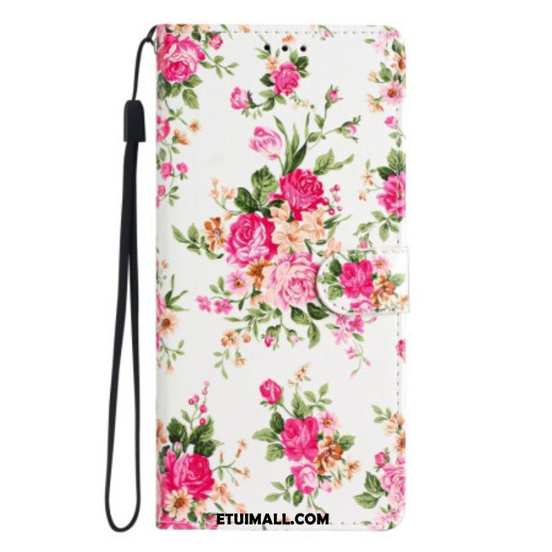 Etui Folio do Moto G73 5G z Łańcuch Pasek Liberty Flowers