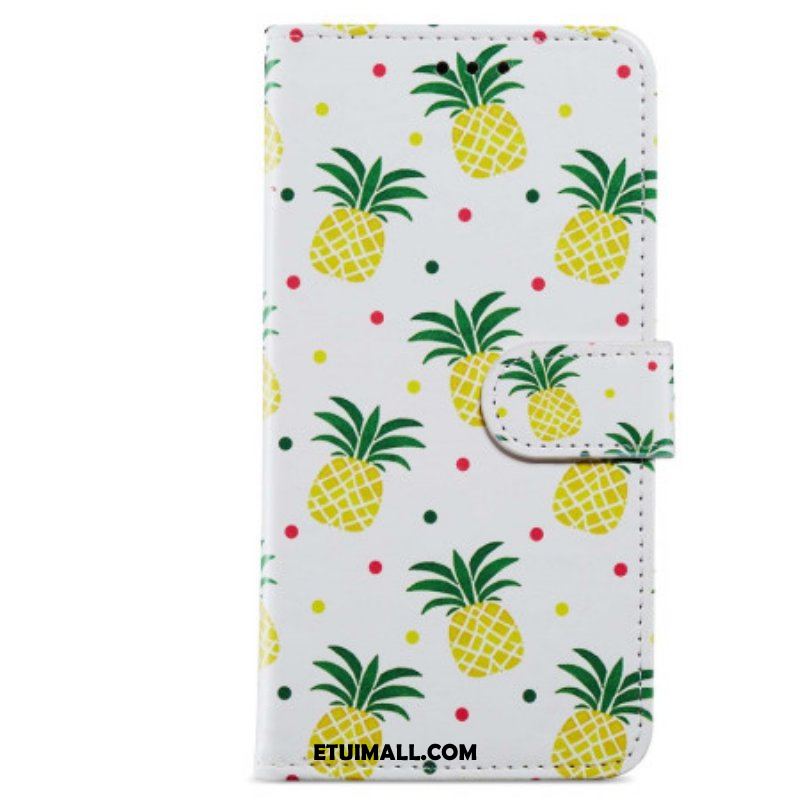 Etui Folio do Moto G73 5G z Łańcuch Paskowaty Ananas