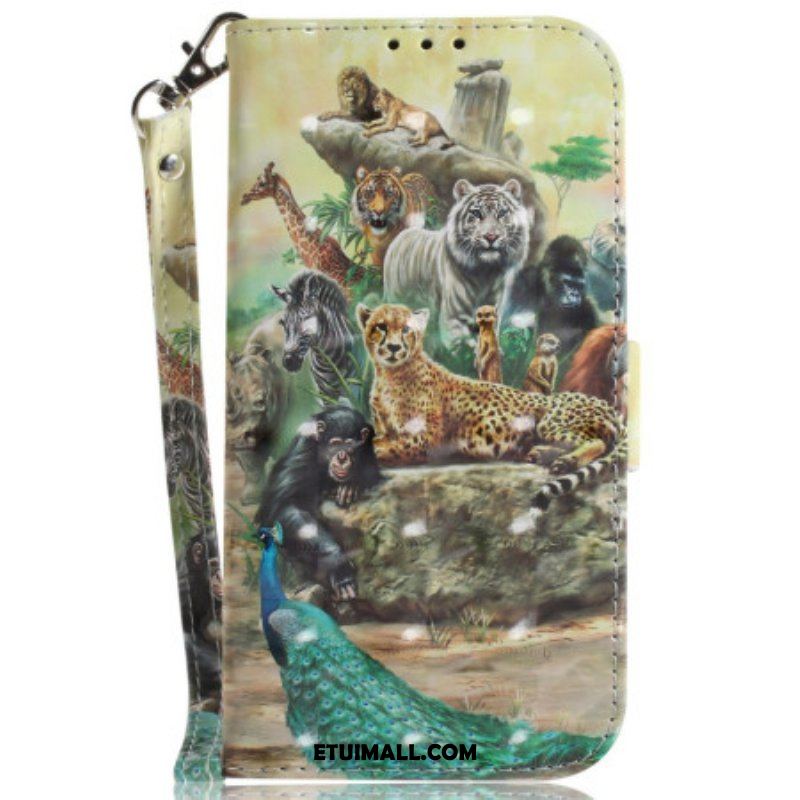 Etui Folio do Moto G73 5G z Łańcuch Stringi Safari Animals