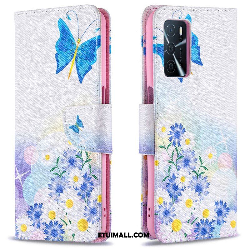 Etui Folio do Oppo A16 / A16s Malowane Motyle I Kwiaty