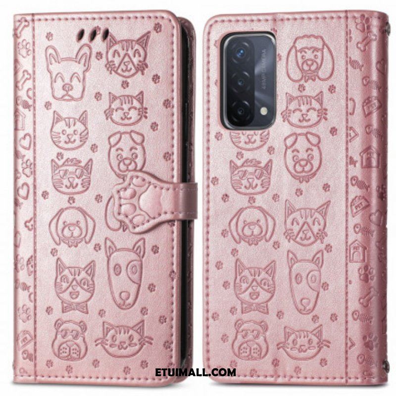 Etui Folio do Oppo A54 5G / A74 5G Animowane Zwierzęta