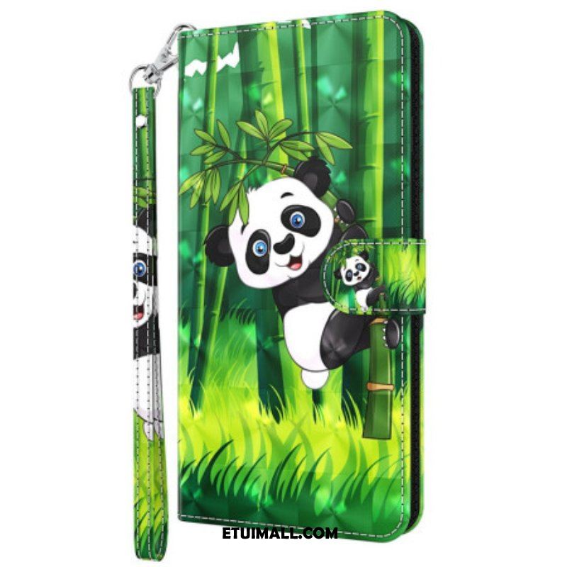 Etui Folio do Oppo A54 5G / A74 5G z Łańcuch Panda I Bambus Z Smyczą