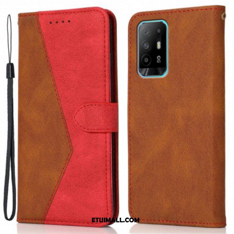 Etui Folio do Oppo A94 5G Dwukolorowa Trójkątna Sztuczna Skóra