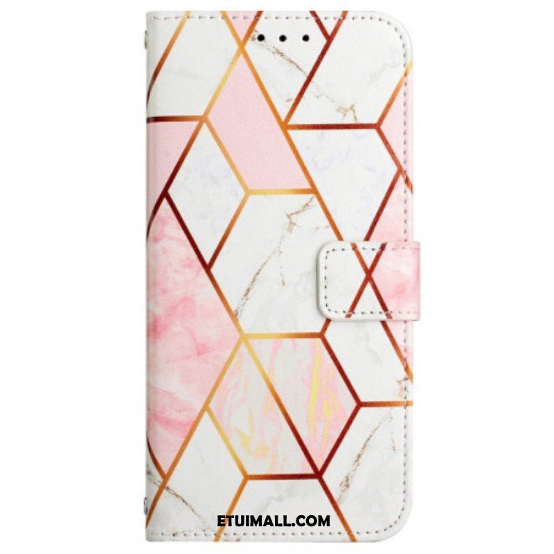 Etui Folio do Oppo A94 5G Marmurowy Geometryczny Z Paskiem