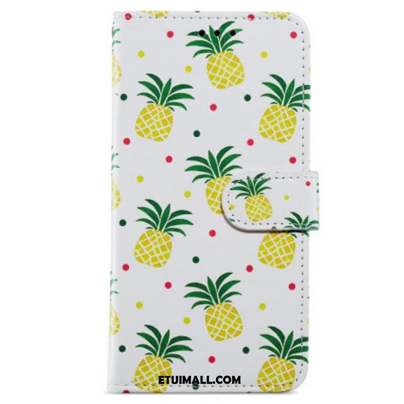 Etui Folio do Poco X4 Pro 5G z Łańcuch Paskowaty Ananas