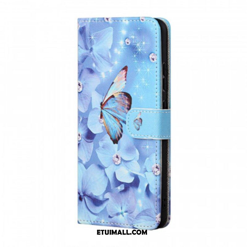 Etui Folio do Samsung Galaxy A13 5G / A04s z Łańcuch Diamentowe Motyle Na Ramiączkach