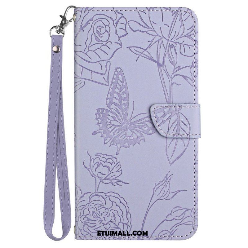 Etui Folio do Samsung Galaxy A13 Motyl Ze Smyczą