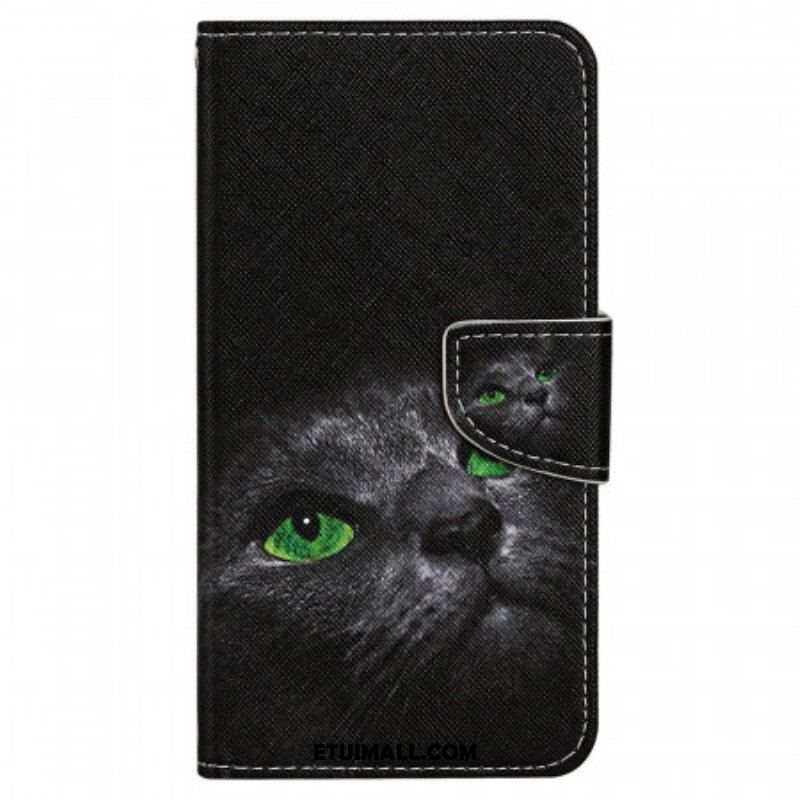 Etui Folio do Samsung Galaxy A13 z Łańcuch Zielonooki Kot Z Paskiem