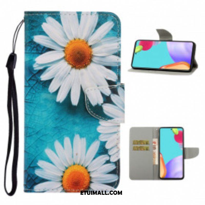 Etui Folio do Samsung Galaxy A52 4G / A52 5G / A52s 5G z Łańcuch Stringi Stokrotki