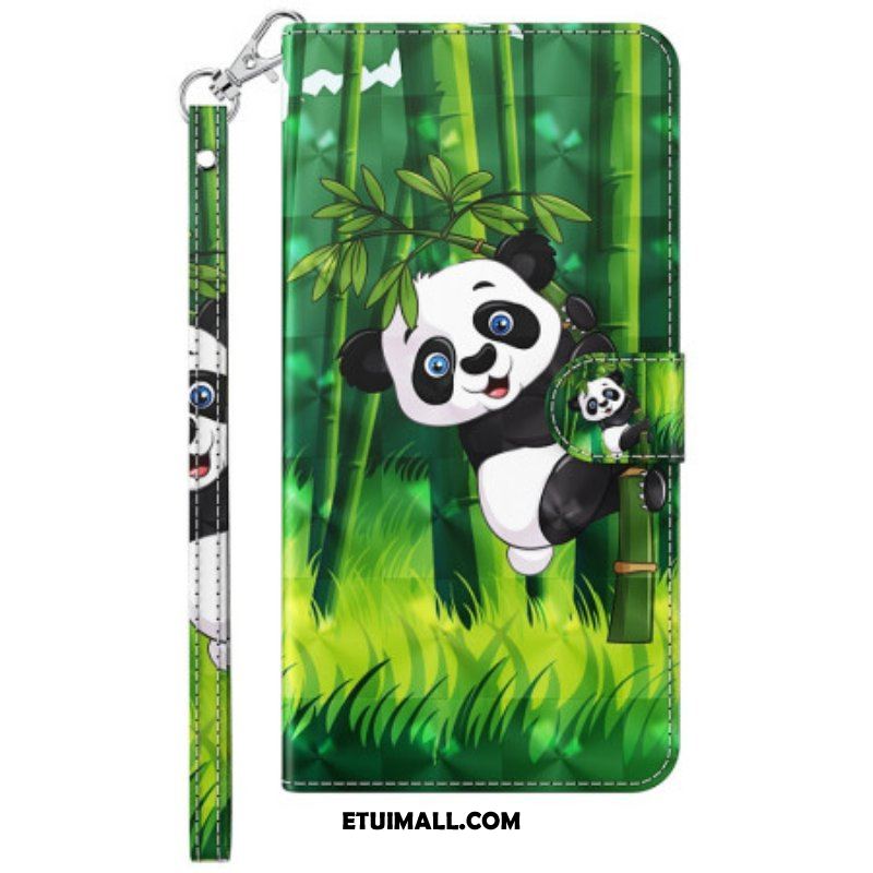Etui Folio do Samsung Galaxy M13 Panda I Bambus Z Smyczą