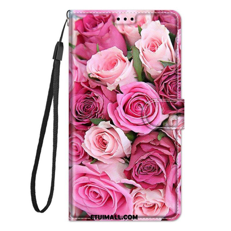 Etui Folio do Samsung Galaxy M23 5G Róże Z Smyczą