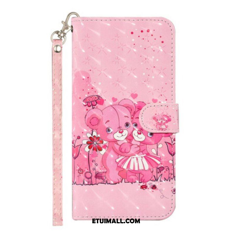 Etui Folio do Samsung Galaxy S21 5G z Łańcuch Misie W Jasne Kropki Z Paskiem