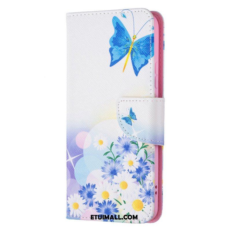 Etui Folio do Samsung Galaxy S22 Plus 5G Malowane Motyle I Kwiaty