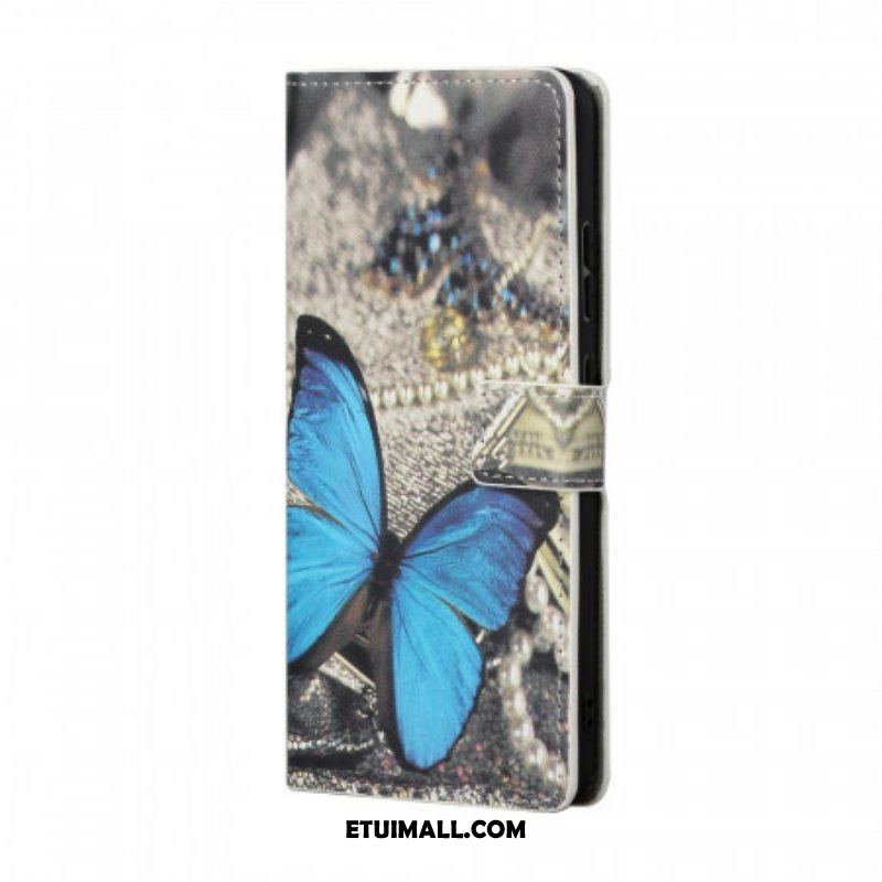Etui Folio do Samsung Galaxy S22 Plus 5G Prestiżowy Motyl W Kolorze Niebieskim