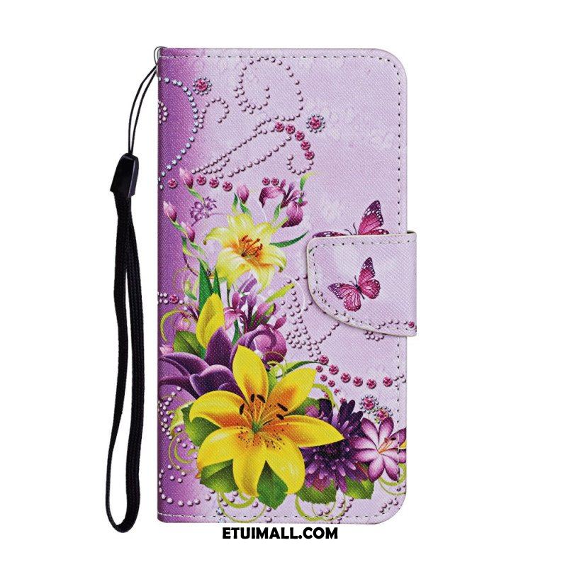 Etui Folio do Samsung Galaxy S22 Ultra 5G Mistrzowskie Kwiaty Z Paskiem