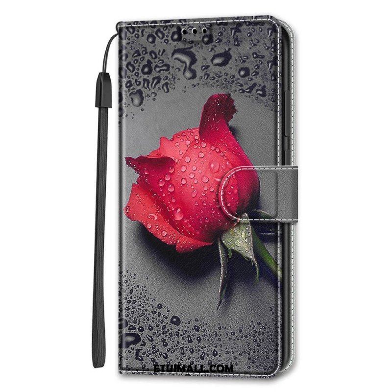 Etui Folio do Samsung Galaxy S22 Ultra 5G Róże Z Smyczą