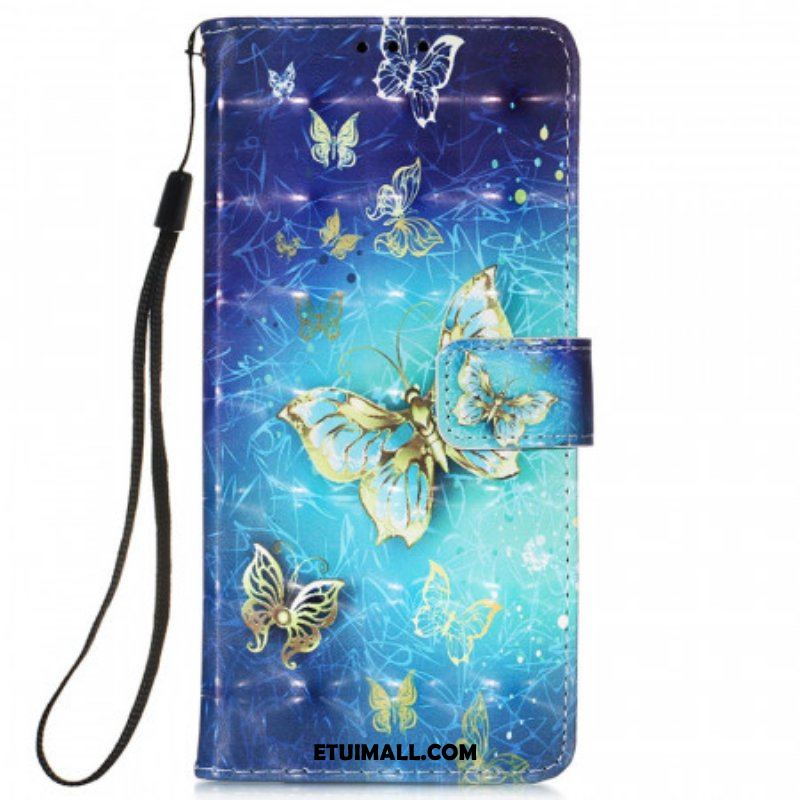 Etui Folio do Samsung Galaxy S22 Ultra 5G Smycz Złote Motyle