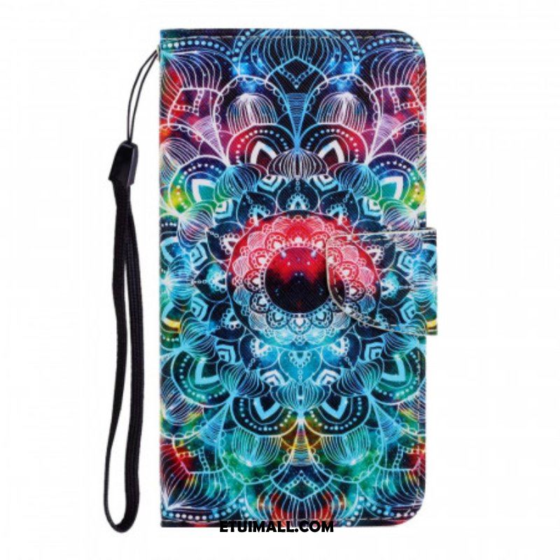 Etui Folio do Samsung Galaxy S22 Ultra 5G z Łańcuch Błyskotliwa Mandala Z Paskami