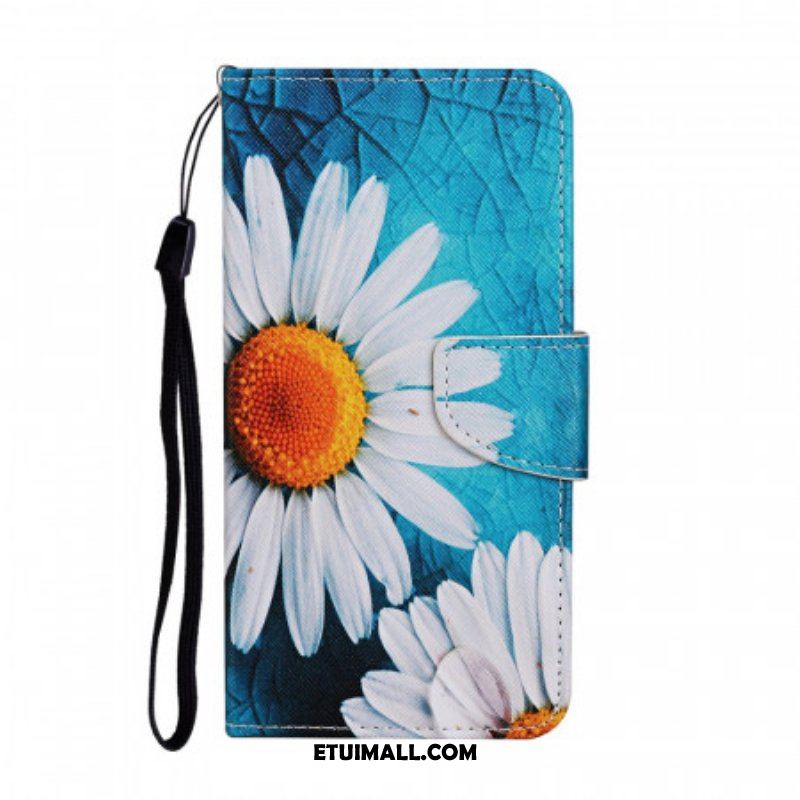 Etui Folio do Samsung Galaxy S22 Ultra 5G z Łańcuch Stringi Stokrotki