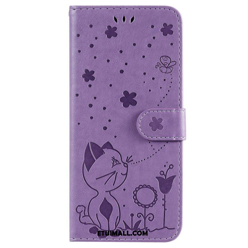 Etui Folio do Samsung Galaxy S23 Ultra 5G z Łańcuch Pasiasty Kot I Pszczoły