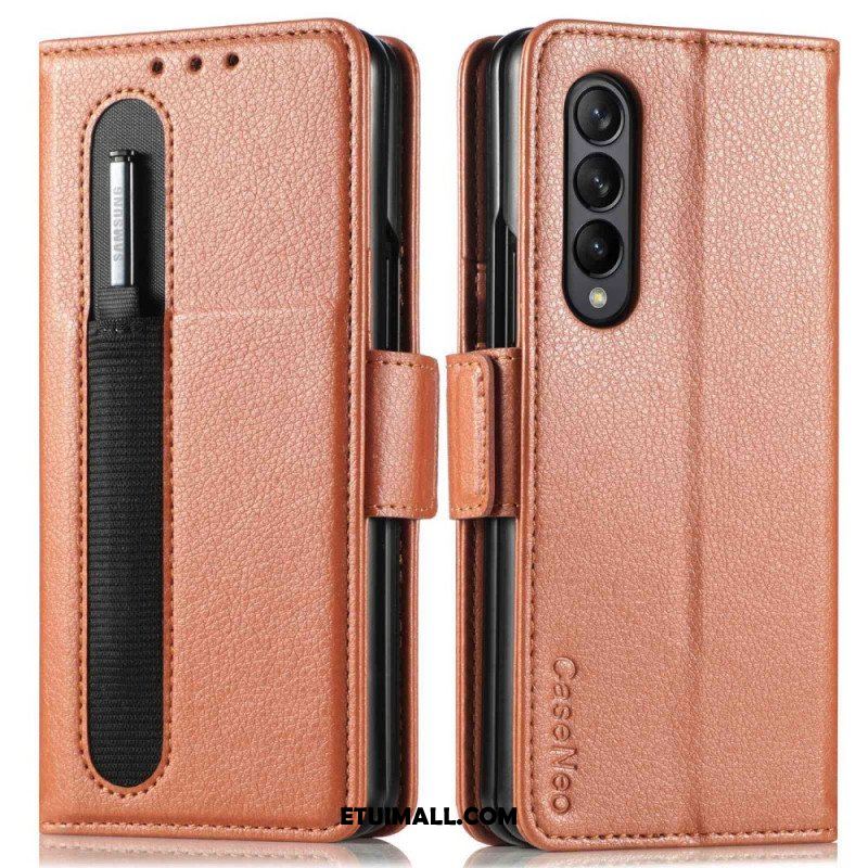 Etui Folio do Samsung Galaxy Z Fold 4 Otwór Na Długopis Liczi Ze Sztucznej Skóry Caseneo