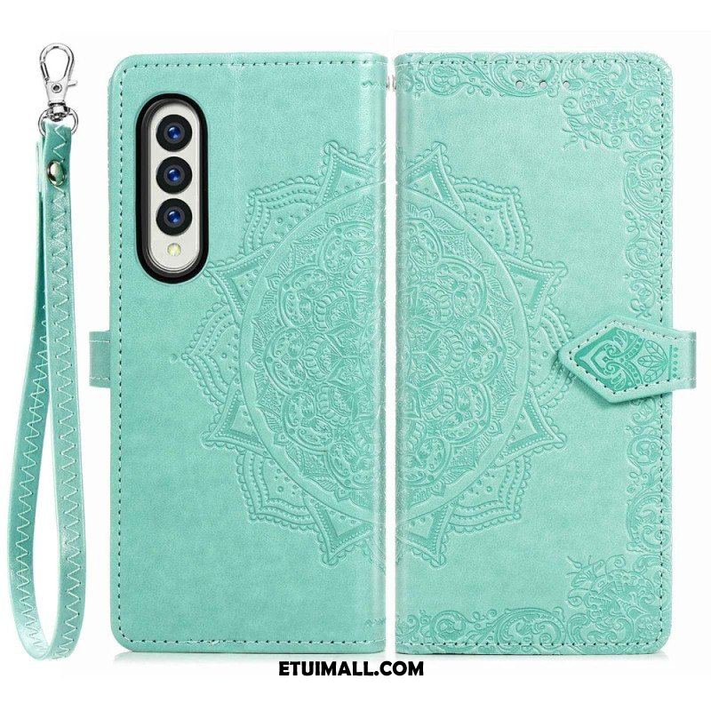 Etui Folio do Samsung Galaxy Z Fold 4 z Łańcuch Średniowieczna Mandala Z Paskami