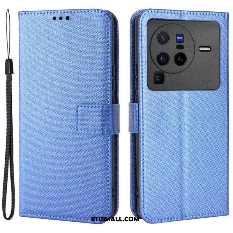 Etui Folio do Vivo X80 Pro z Łańcuch Pasek Z Włókna Węglowego