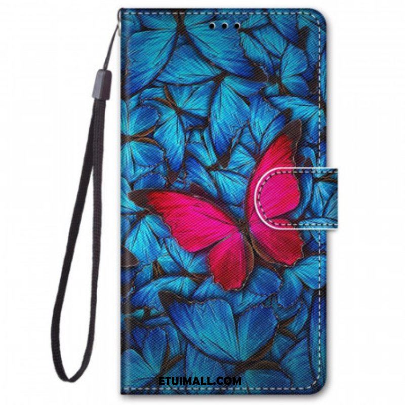 Etui Folio do Xiaomi Redmi Note 11 Pro Plus 5G Czerwony Motyl Niebieskim Tle