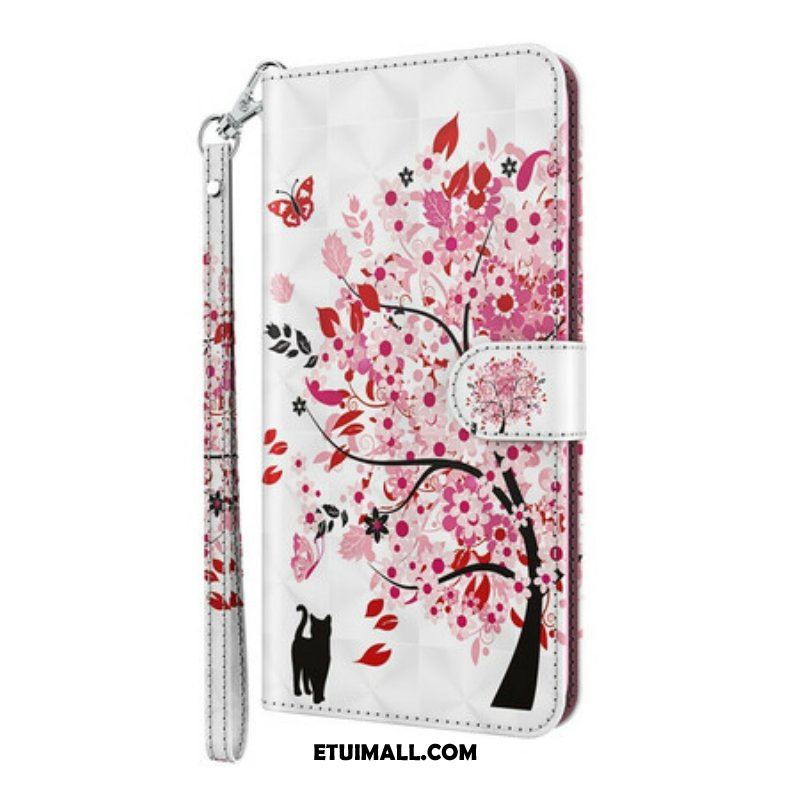 Etui Folio do iPhone 13 Mini Różowe Drzewo I Czarny Kot