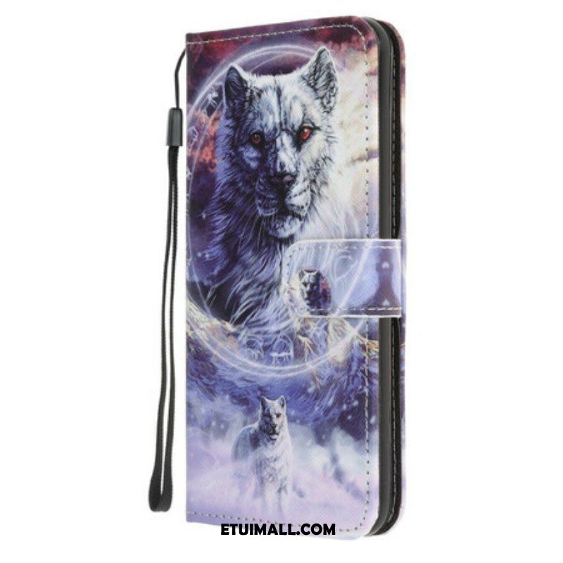 Etui Folio do iPhone 13 Pro Wilk W Zimie Ze Smyczą