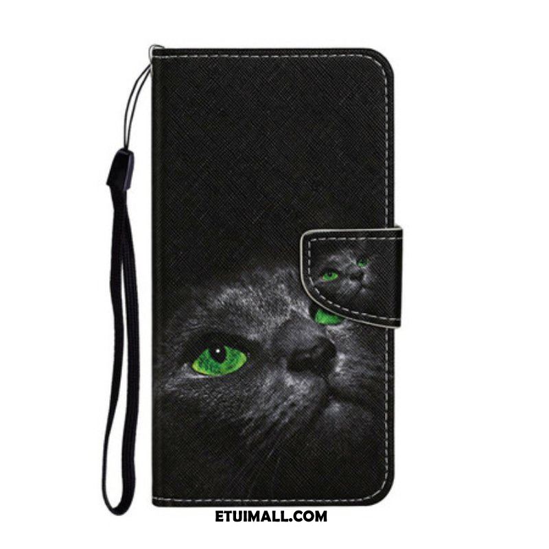 Etui Folio do iPhone 13 Pro Zielone Kocie Oczy Ze Smyczą