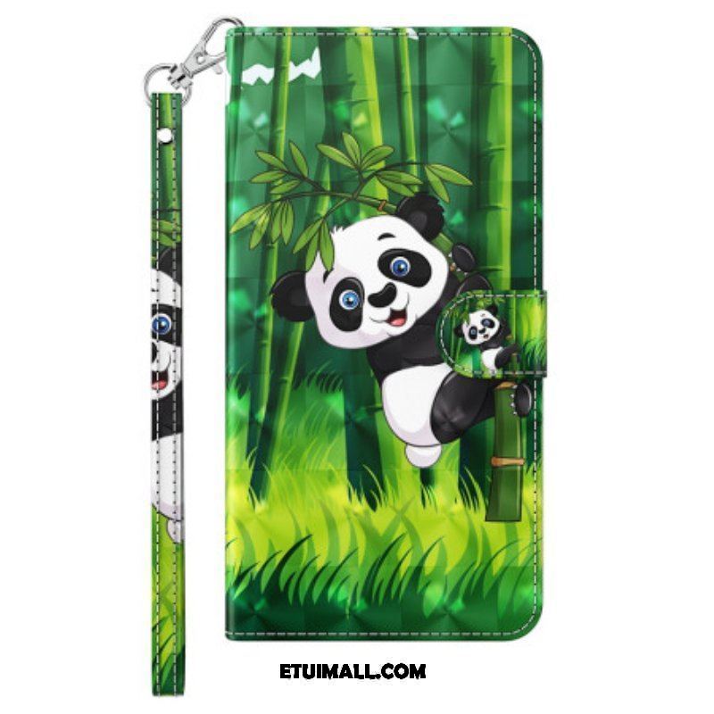 Etui Folio do iPhone 15 Plus z Łańcuch Panda Bambusowa 3d Z Paskiem