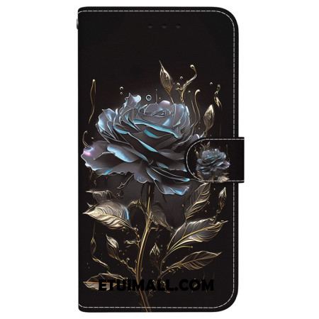 Etui Folio iPhone 16 Pro CZarna Róża Z Paskiem