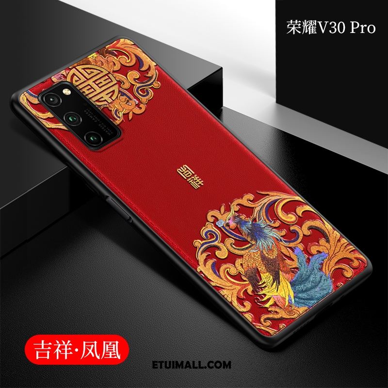 Etui Honor View30 Pro Silikonowe Telefon Komórkowy Czerwony Chiński Styl Anti-fall Futerał Sklep