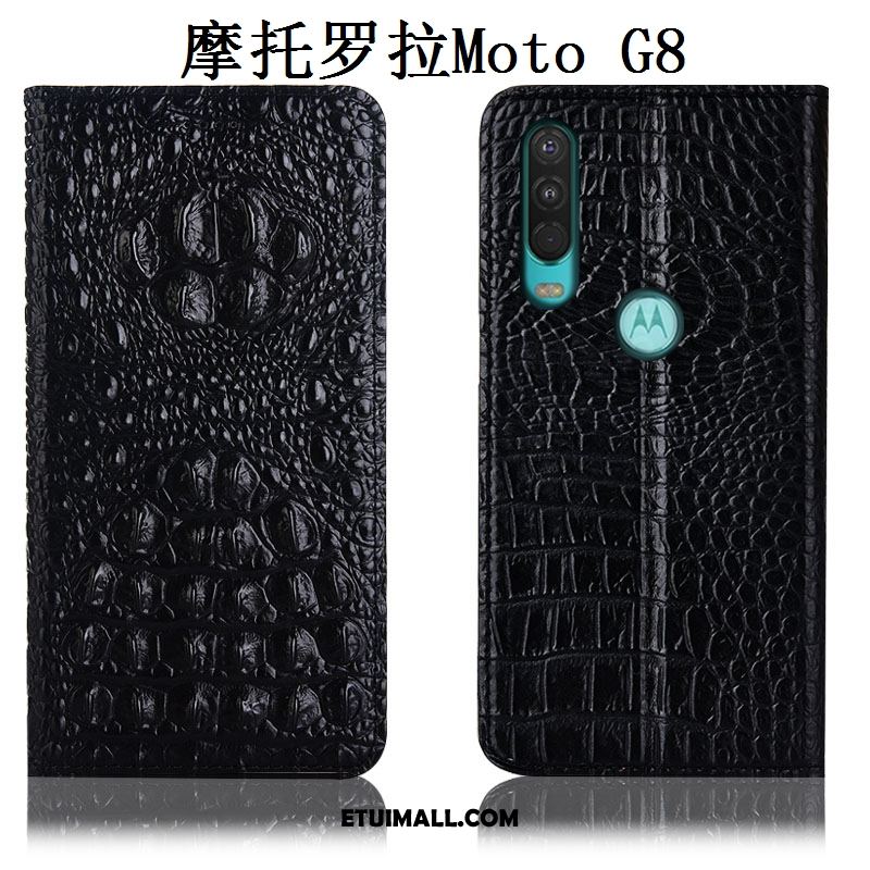 Etui Moto G8 Prawdziwa Skóra Czarny Skórzany Futerał Anti-fall Telefon Komórkowy Futerał Sklep