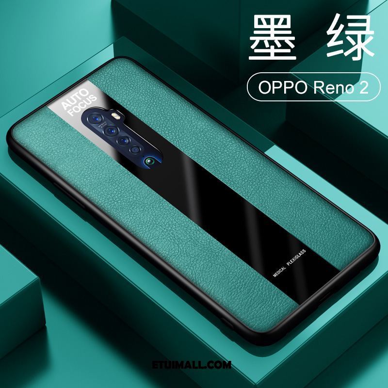 Etui Oppo Reno 2 All Inclusive Skórzany Futerał Szkło Hartowane Wysoki Ciemnozielony Futerał Na Sprzedaż