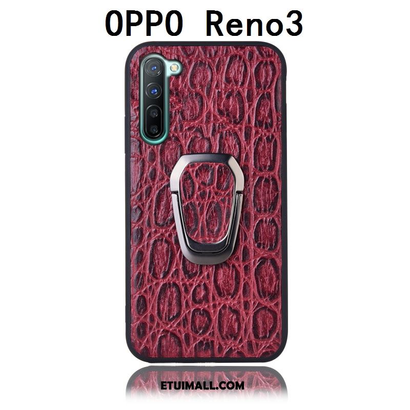 Etui Oppo Reno 3 Tylna Pokrywa Ochraniacz Prawdziwa Skóra Wspornik Telefon Komórkowy Futerał Online