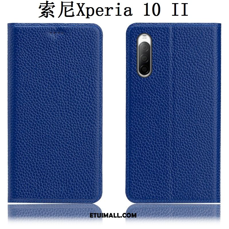 Etui Sony Xperia 10 Ii Wzór Telefon Komórkowy Niebieski Prawdziwa Skóra Litchi Obudowa Kup