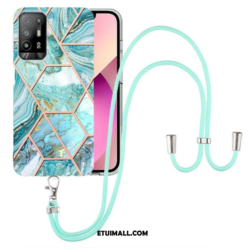 Etui do Oppo A94 5G Marmurowy Geometryczny Z Paskiem