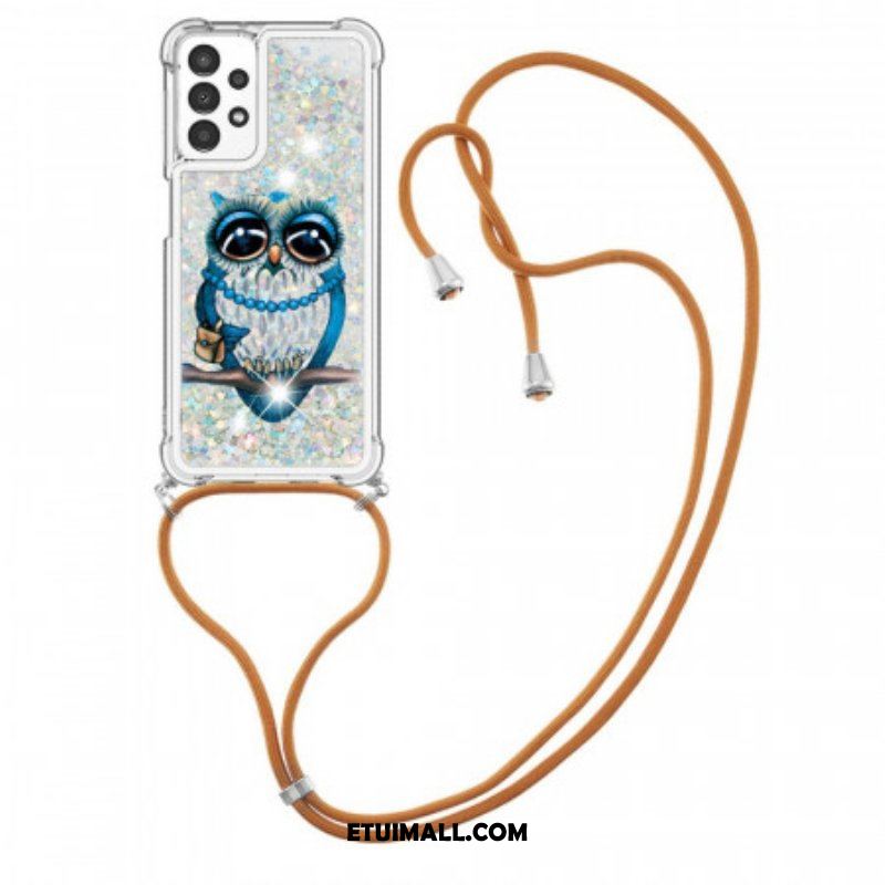 Etui do Samsung Galaxy A13 ze Sznurkiem Cekinowy Sznurek Miss Owl