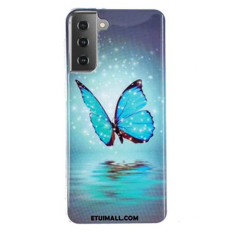 Etui do Samsung Galaxy S21 5G Fluorescencyjny Niebieski Motyl