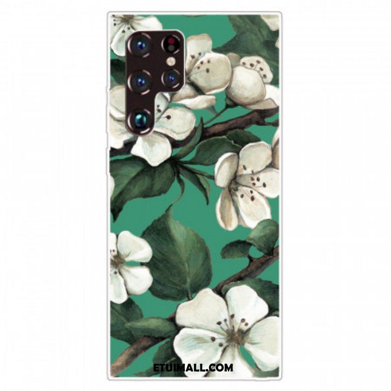 Etui do Samsung Galaxy S22 Ultra 5G Malujący Biali Kwiaty