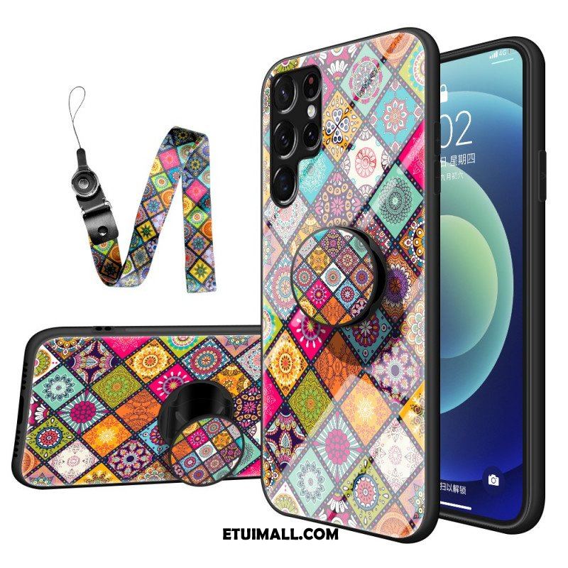 Etui do Samsung Galaxy S22 Ultra 5G Patchworkowy Uchwyt Magnetyczny