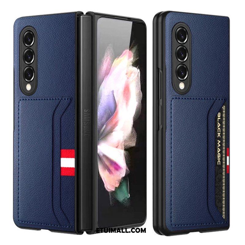 Etui do Samsung Galaxy Z Fold 3 5G Podwójne Etui Na Karty Ze Skóry Litchi